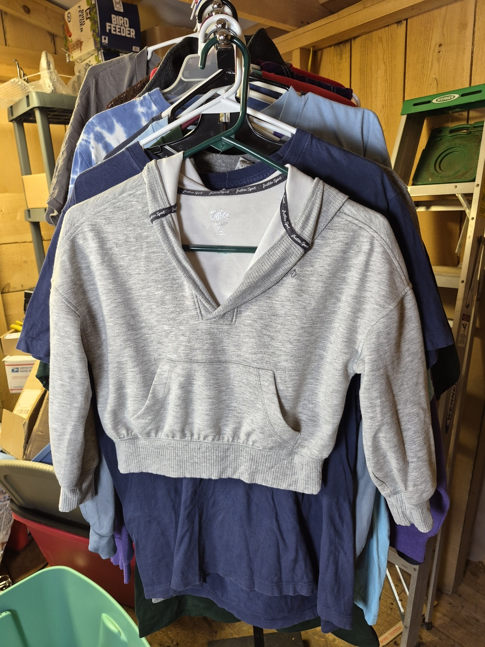 Justice Light Gray Girls' Hooded Cropped Sweatshirt Bin 63